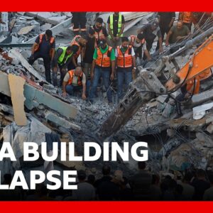 Gaza building collapse kills at least 20 people, local rescue teams say | BBC News