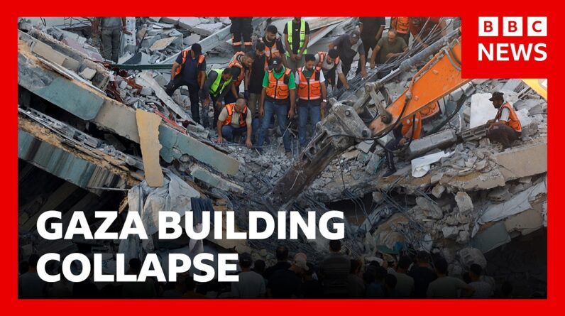 Gaza building collapse kills at least 20 people, local rescue teams say | BBC News