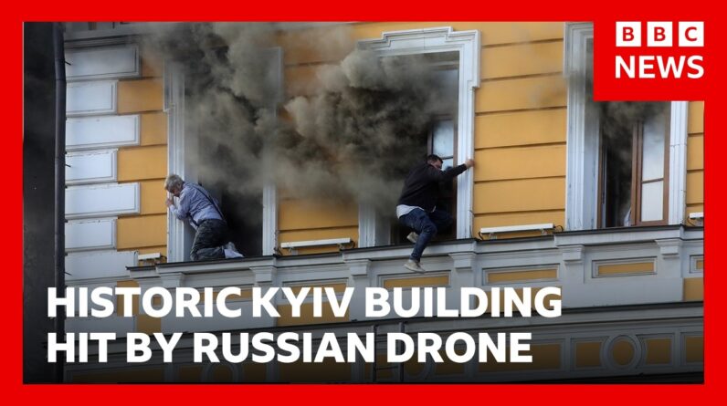 People flee burning building in Ukraine after Russian drone strike | BBC News