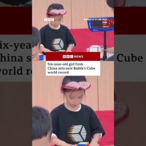 Six-year-old girl from China sets new Rubik's Cube world record. #China #WorldRecord #BBCNews