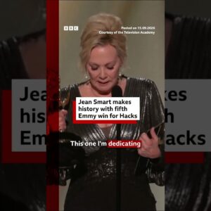 Jean Smart makes history with fifth Emmy win for Hacks. #Emmys #BBCNews