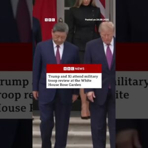 Trump and Xi in White House Rose Garden for military troop review. #BBCNews