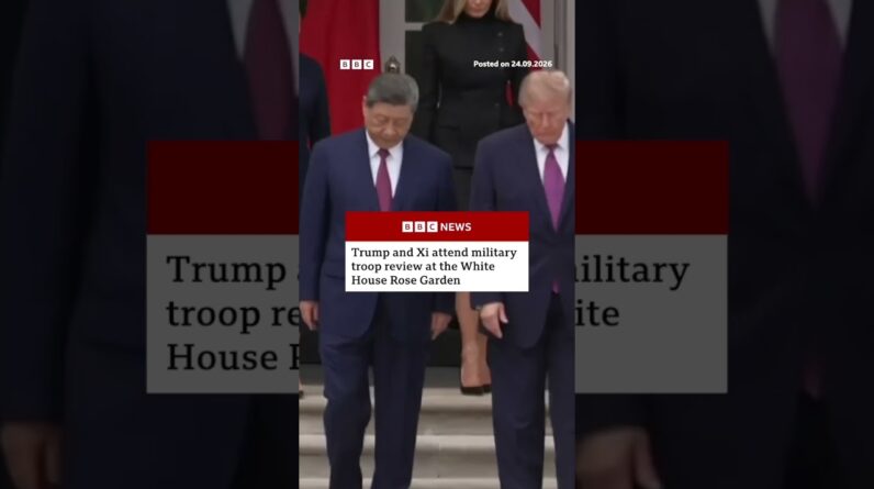 Trump and Xi in White House Rose Garden for military troop review. #BBCNews