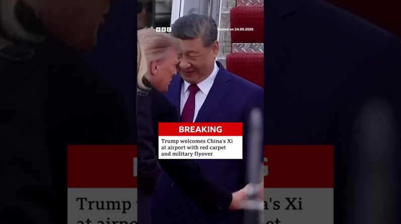 Trump welcomes Xi at airport with red carpet and military flyover. #BBCNews