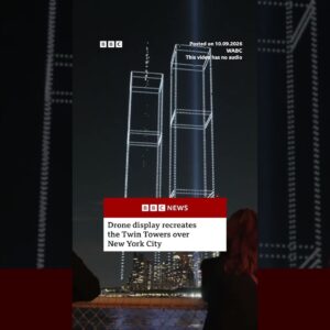 2,977 drones recreate Twin Towers in memory of each person who died in the 9/11 attacks. #BBCNews