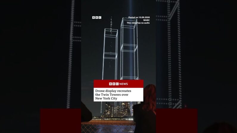 2,977 drones recreate Twin Towers in memory of each person who died in the 9/11 attacks. #BBCNews