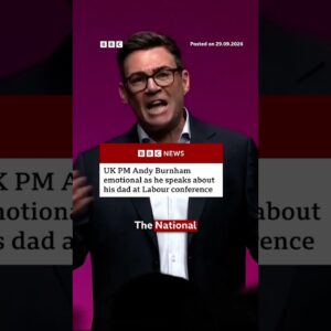 UK PM Andy Burnham emotional as he speaks about his dad at Labour conference. #BBCNews