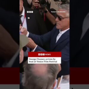 George Clooney arrives by boat at Venice Film Festival. #Showbiz #CelebNews #BBCNews