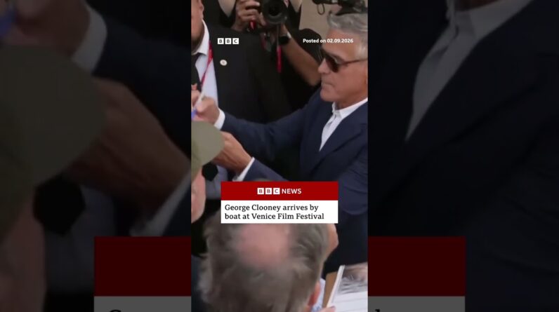 George Clooney arrives by boat at Venice Film Festival. #Showbiz #CelebNews #BBCNews