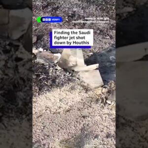 Verified video shows wreckage of Saudi fighter jet shot down over Yemen. #BBCNews