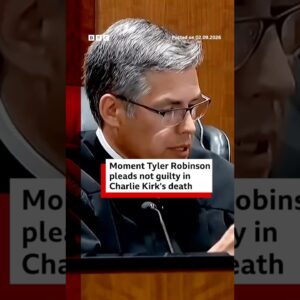 Moment Tyler Robinson pleaded not guilty to the murder of Charlie Kirk. #BBCNews