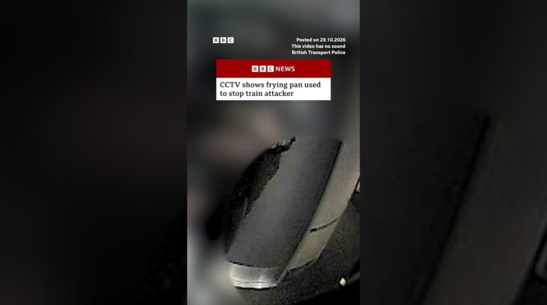 CCTV shows frying pan used to stop train attacker. #BBCNews