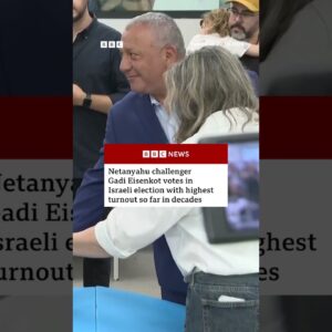 Netanyahu challenger Gadi Eisenkot votes in Israeli election. #Eisenkot #Netanyahu #Israel #BBCNews