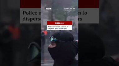 Police use water cannon to disperse Paris protesters. #Paris #France #BBCNews