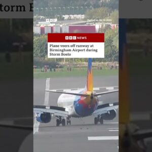 Plane veers off runway at Birmingham Airport during Storm Boelo. #BBCNews