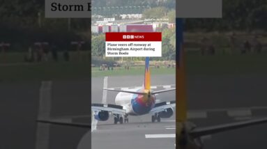 Plane veers off runway at Birmingham Airport during Storm Boelo. #BBCNews