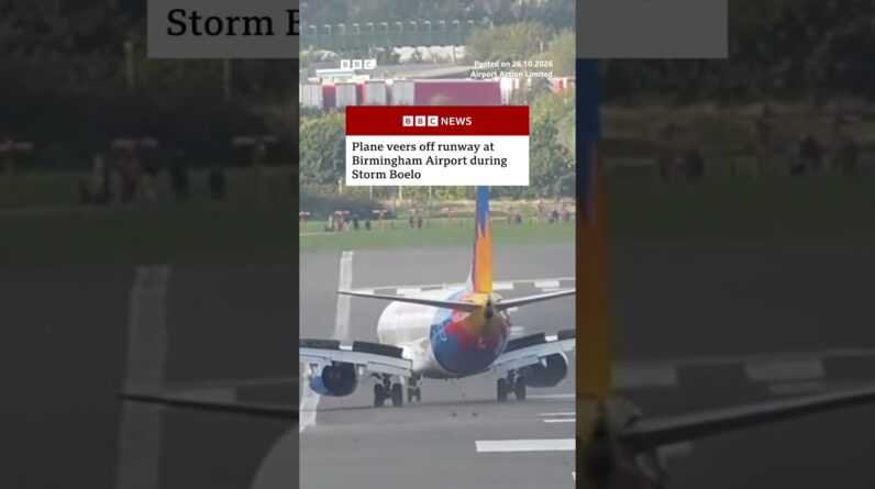 Plane veers off runway at Birmingham Airport during Storm Boelo. #BBCNews