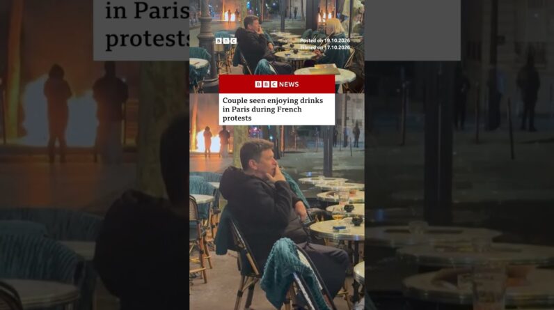 Couple seen enjoying drinks in Paris during French protests. #Paris #France #BBCNews