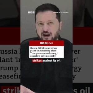 Zelensky: Russia hit Ukraine power plant 'immediately after' energy ceasefire announcement. #BBCNews