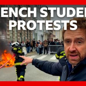 On the ground at French student mass protests | BBC News