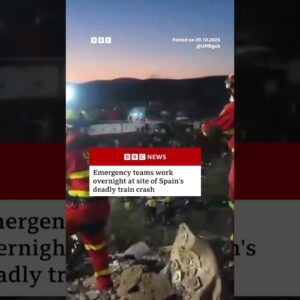 Emergency teams work overnight at site of Spain's deadly train crash. #Spain #Trains #BBCNews