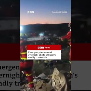 Emergency teams work overnight at site of Spain's deadly train crash. #Spain #Trains #BBCNews