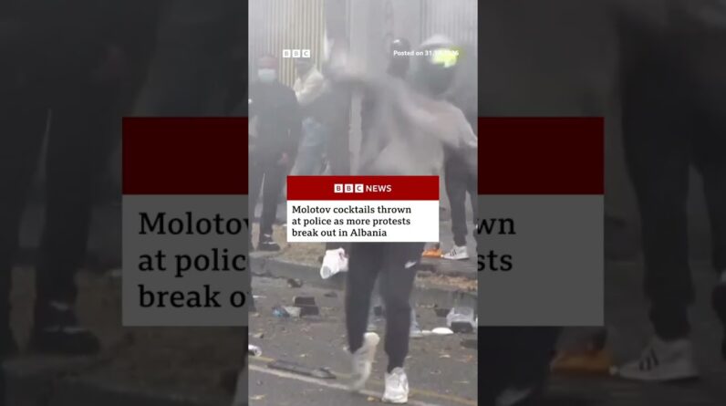 Molotov cocktails thrown at police as more protests break out in Albania. #Albania #BBCNews