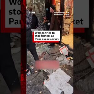 Woman tries to stop looters at Paris supermarket. #Paris #France #BBCNews