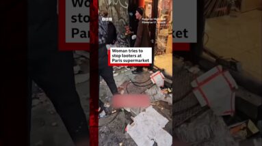Woman tries to stop looters at Paris supermarket. #Paris #France #BBCNews
